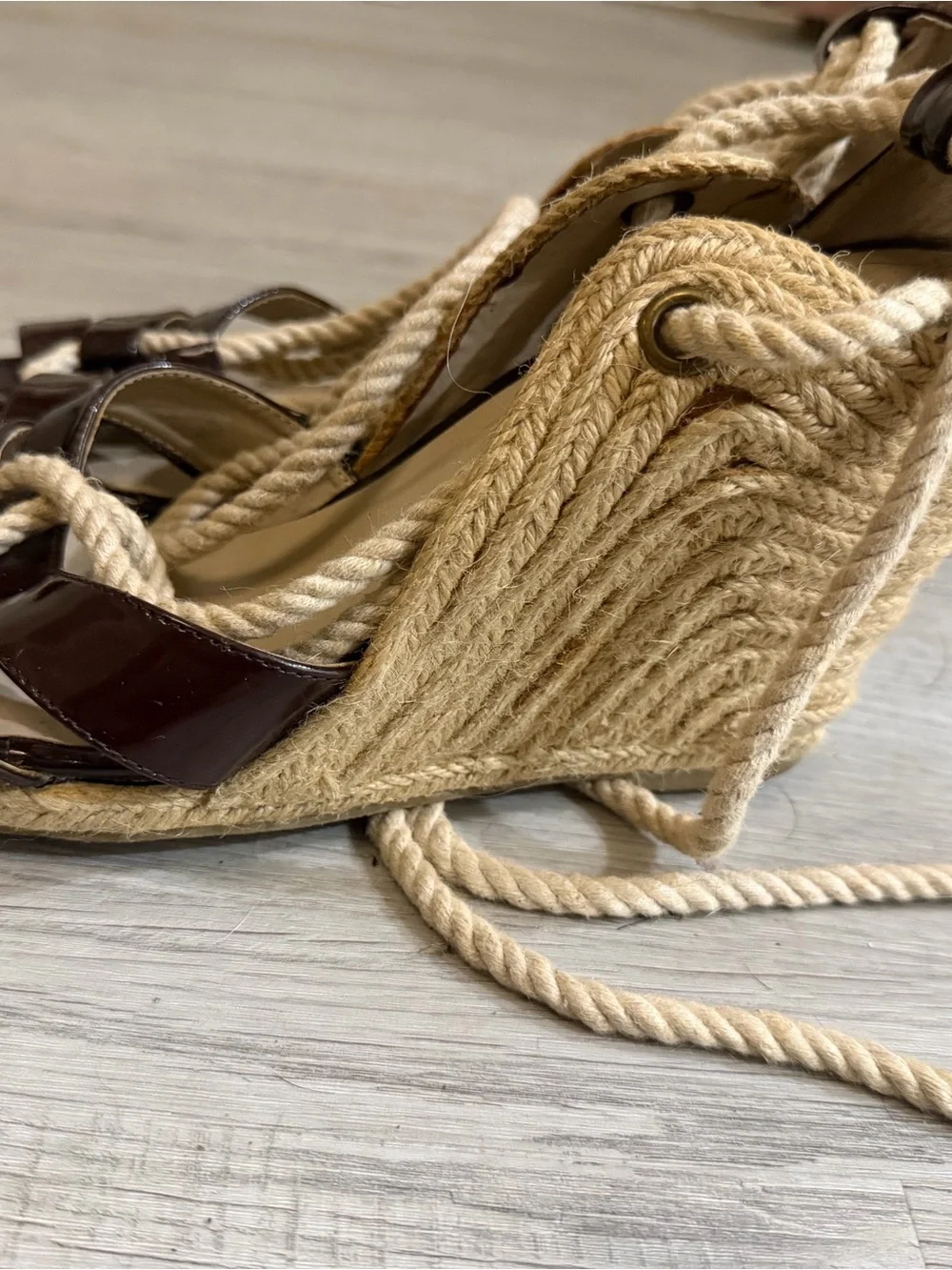 Colin Stuart Brown Patent Rope-Wrap Espadrille Sandals